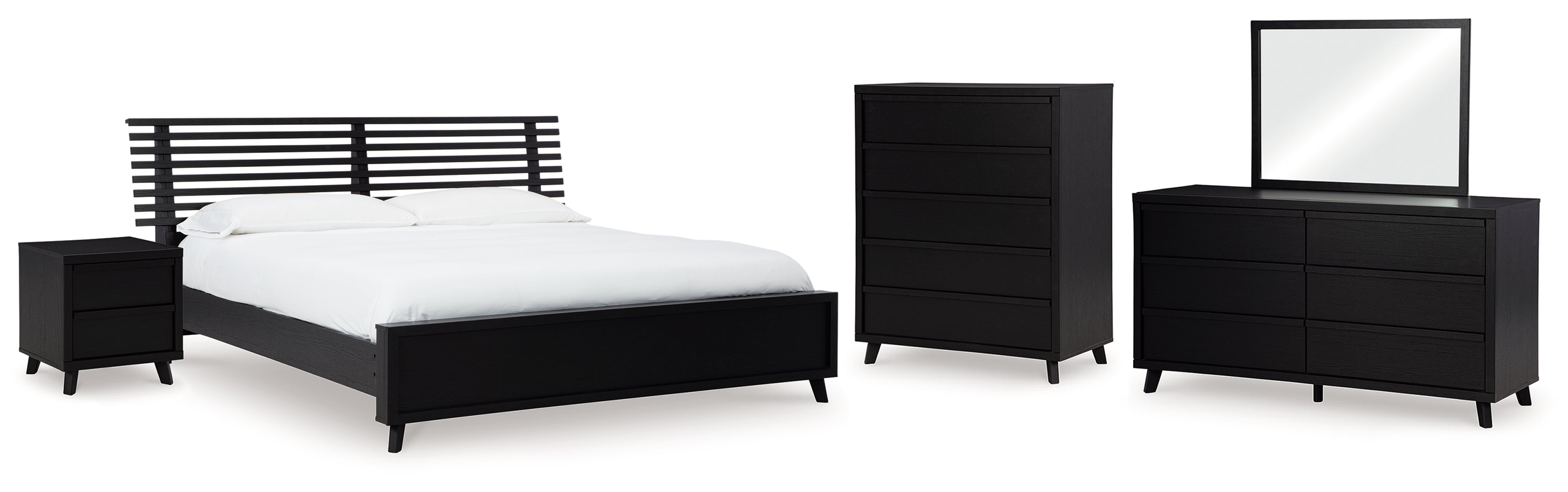 Danziar Queen Panel Bed with Mirrored Dresser, Chest and Nightstand III