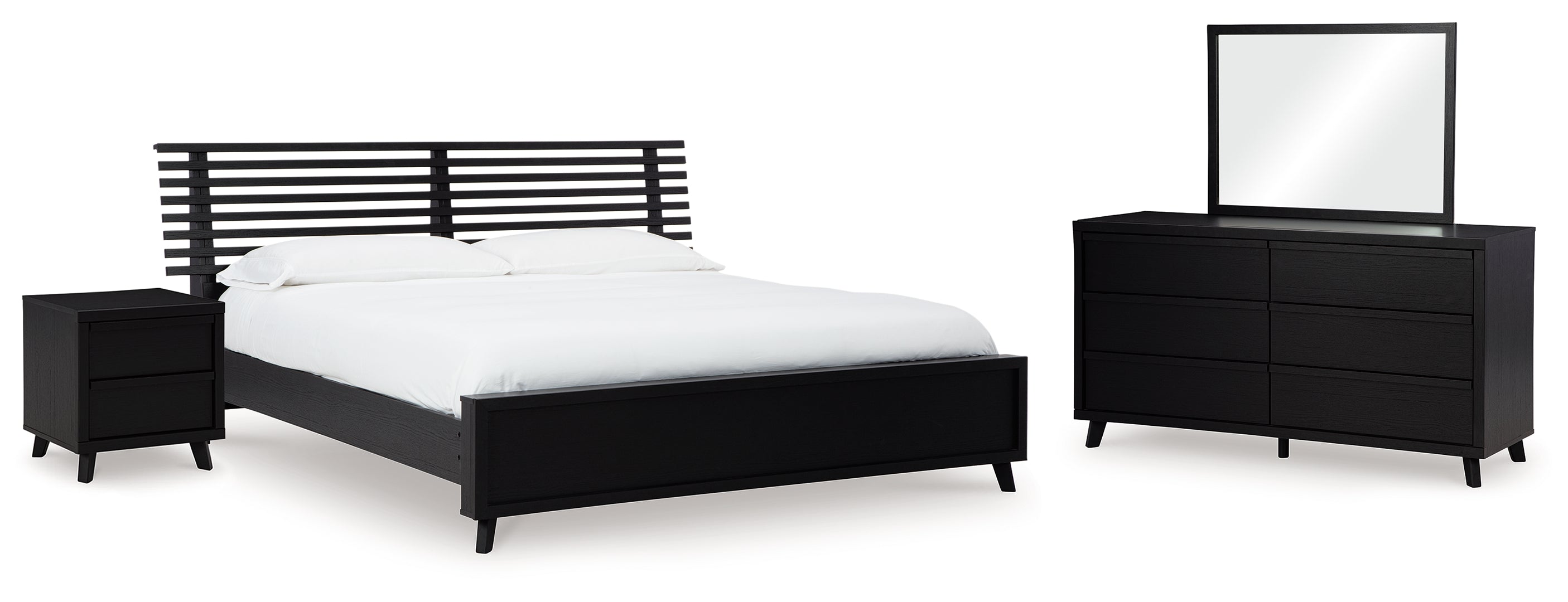 Danziar Queen Panel Bed with Mirrored Dresser and Nightstand III