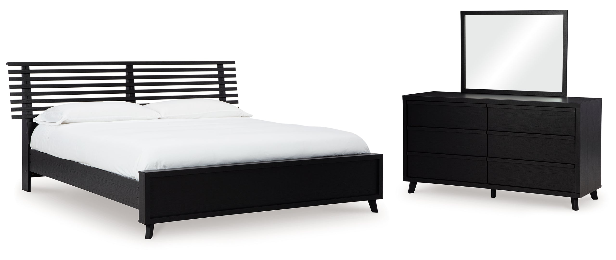 Danziar Queen Panel Bed with Mirrored Dresser III