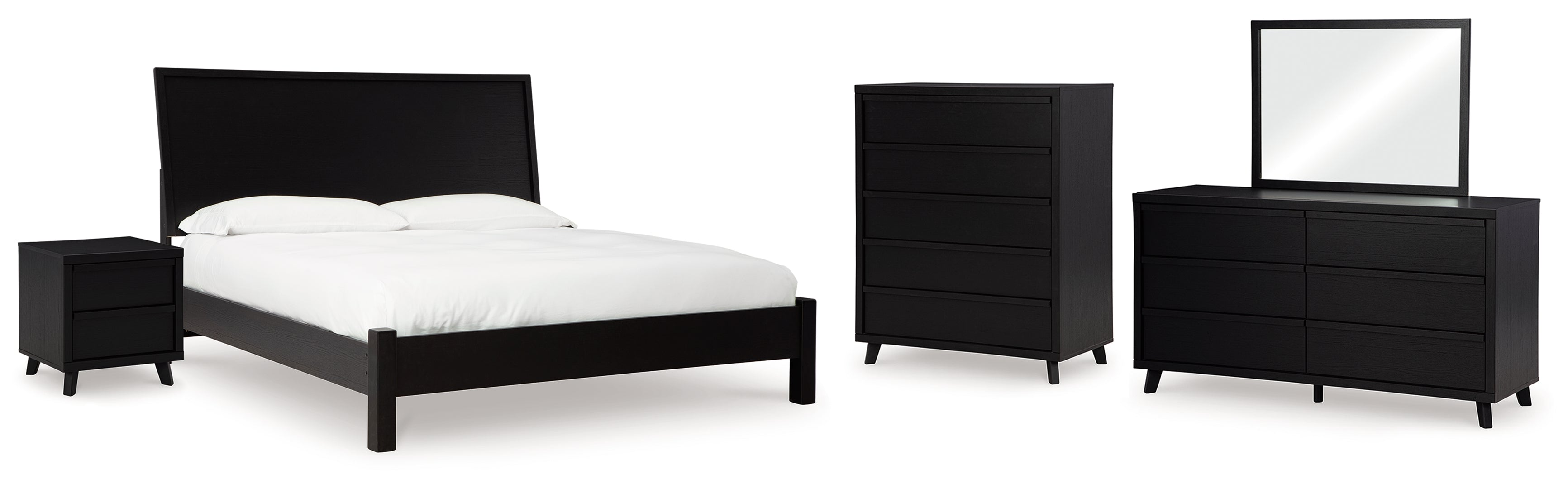 Danziar Queen Panel Bed with Mirrored Dresser, Chest and Nightstand