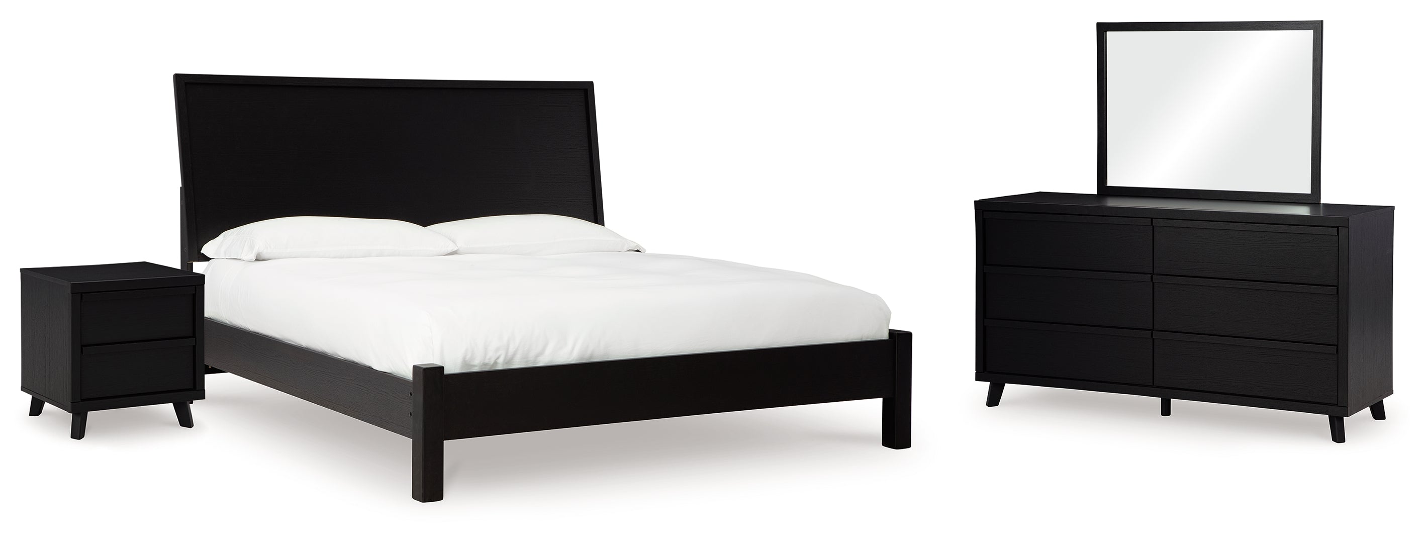 Danziar Queen Panel Bed with Mirrored Dresser and Nightstand