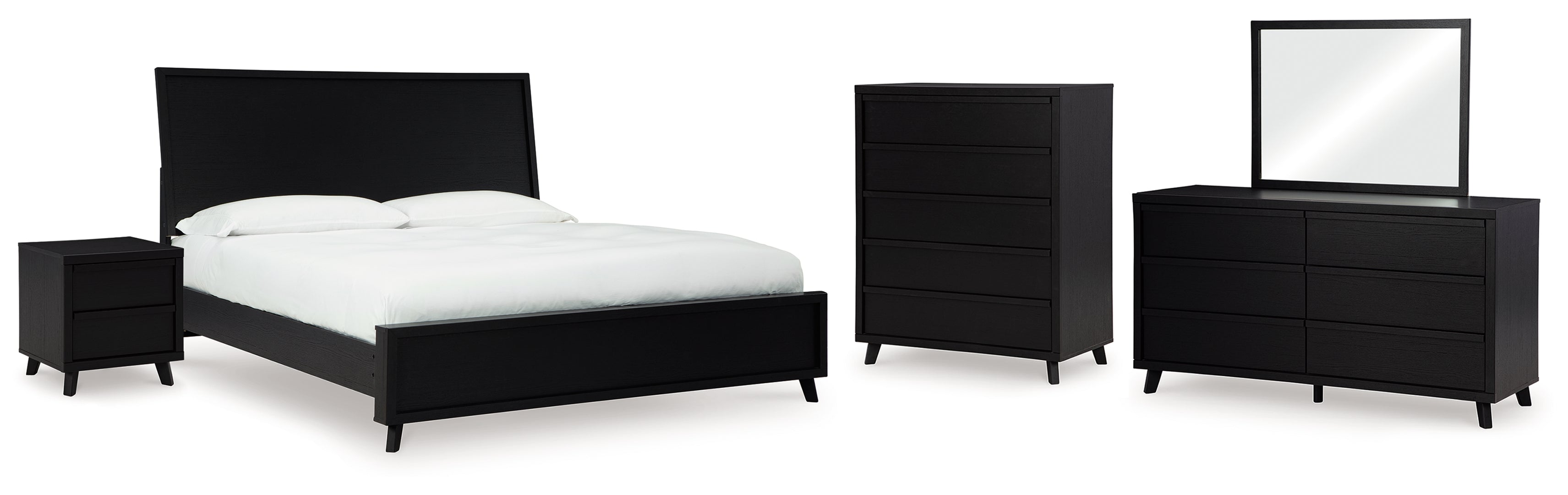 Danziar King Panel Bed with Mirrored Dresser, Chest and Nightstand III