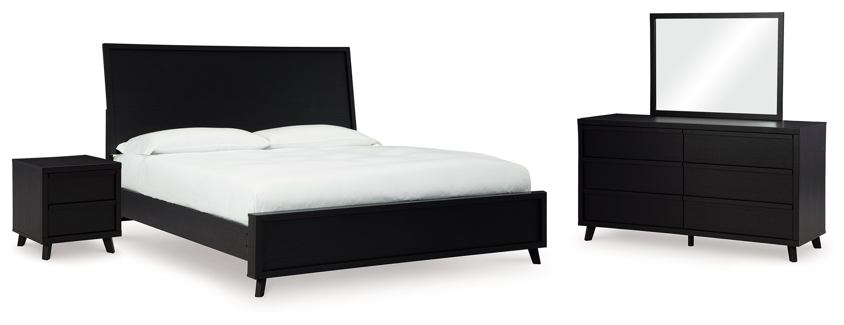 Danziar Queen Panel Bed with Mirrored Dresser and Nightstand II