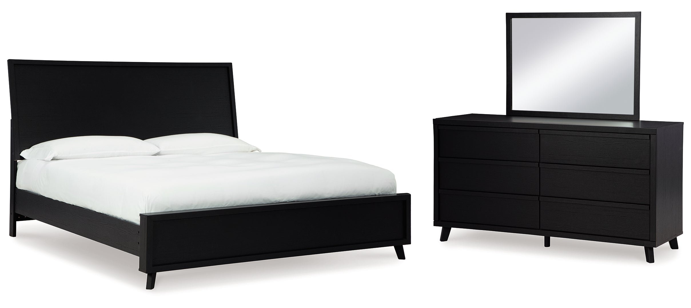 Danziar Queen Panel Bed with Mirrored Dresser II