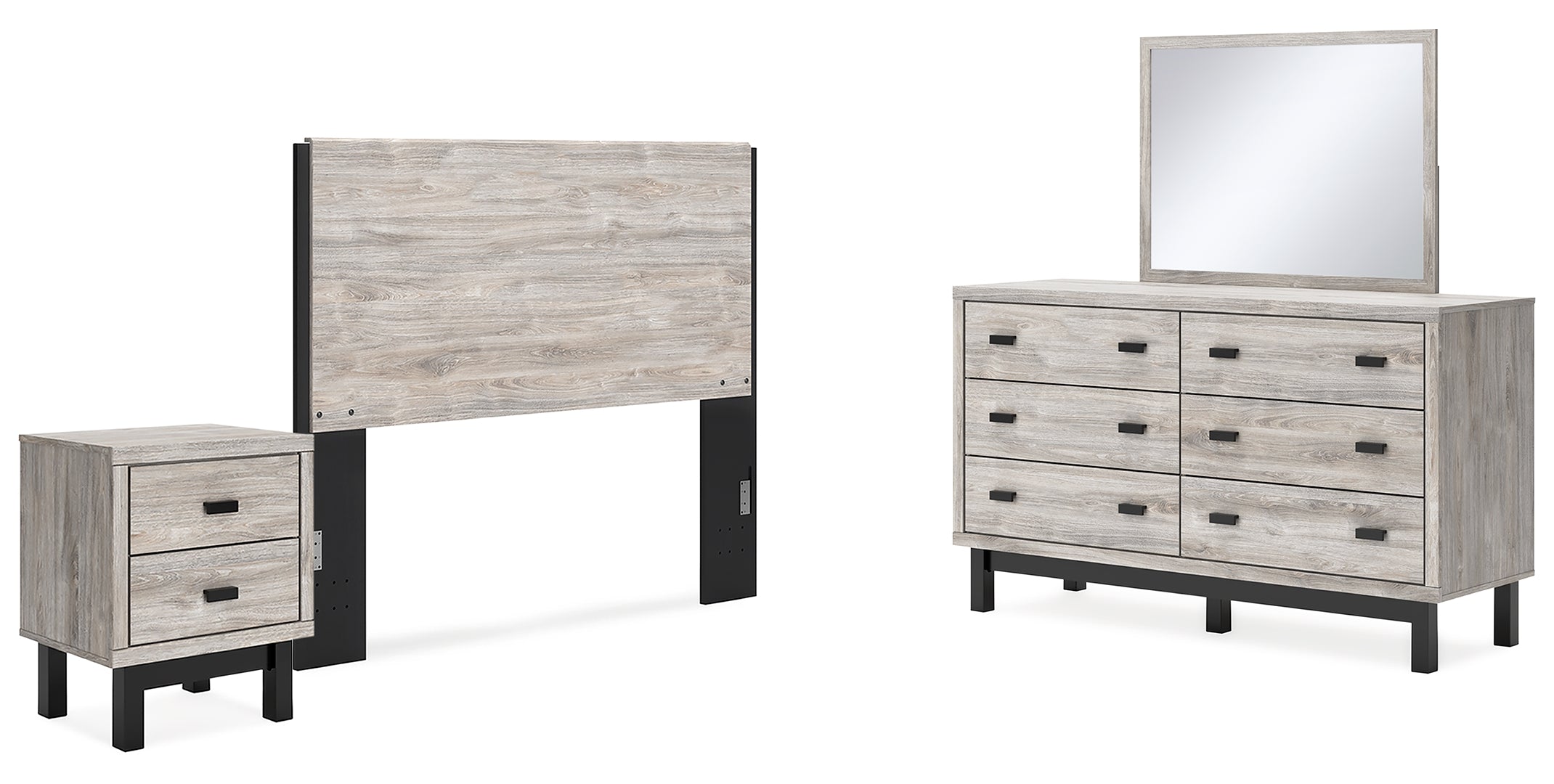 Vessalli Queen Panel Headboard with Mirrored Dresser and Nightstand