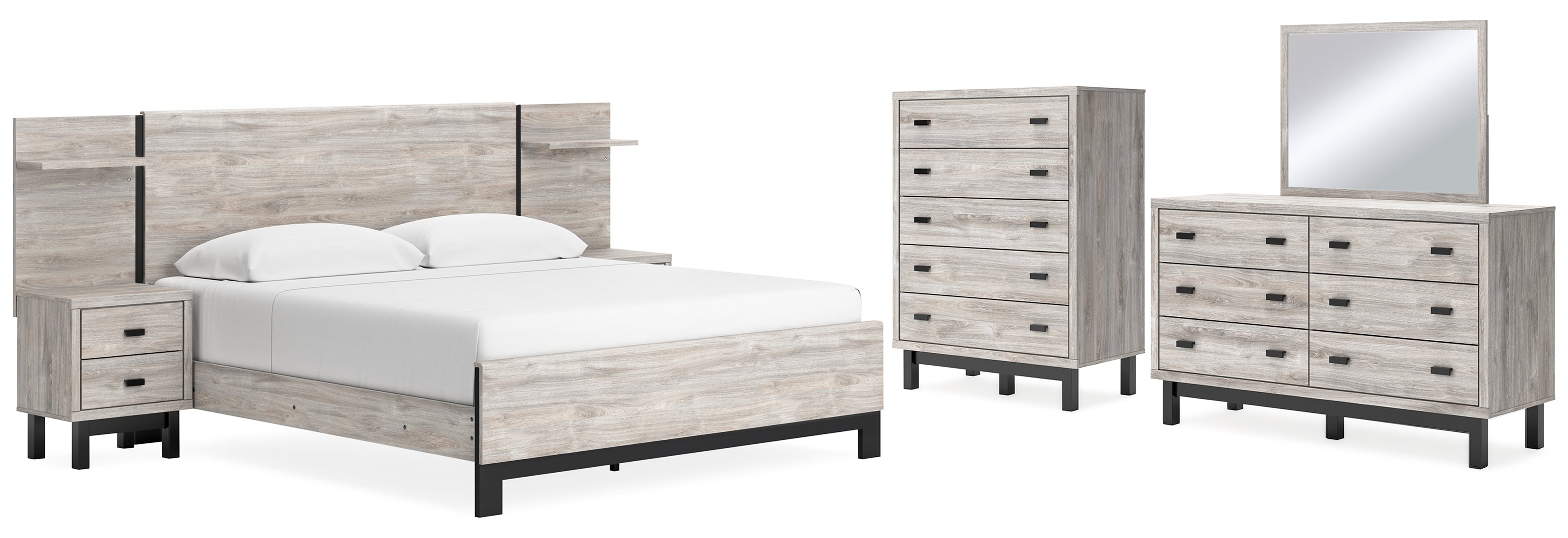 Vessalli Beige Panel Bed with Dresser