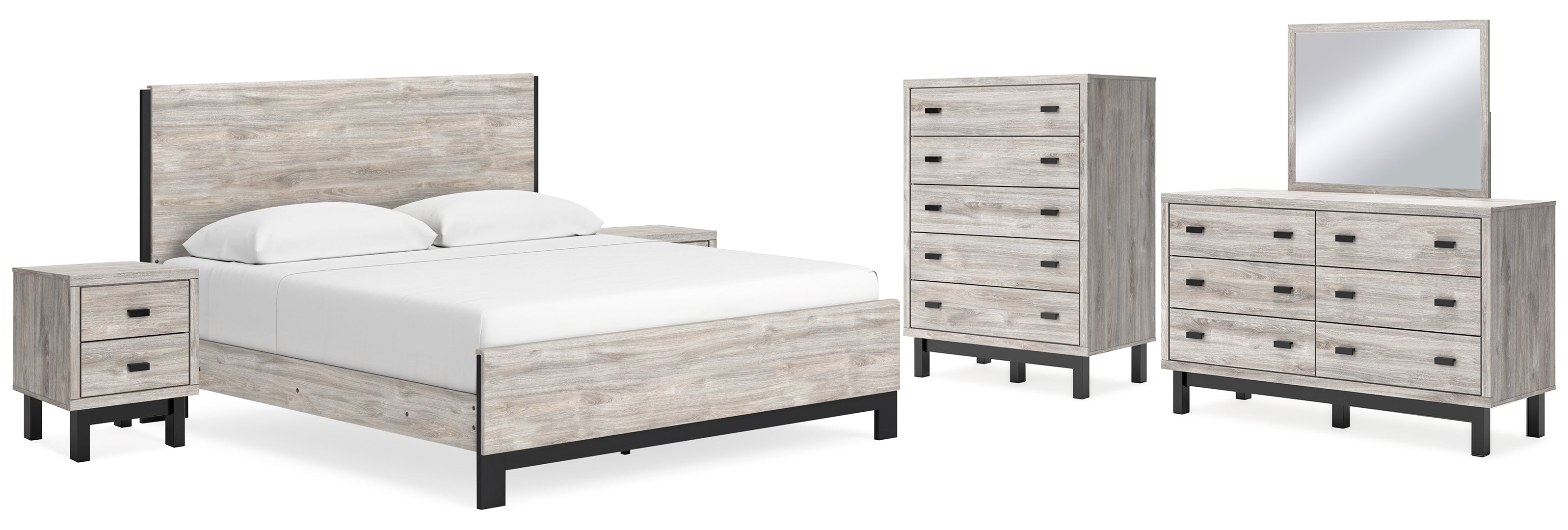 Vessalli Beige Panel Bed with Dresser