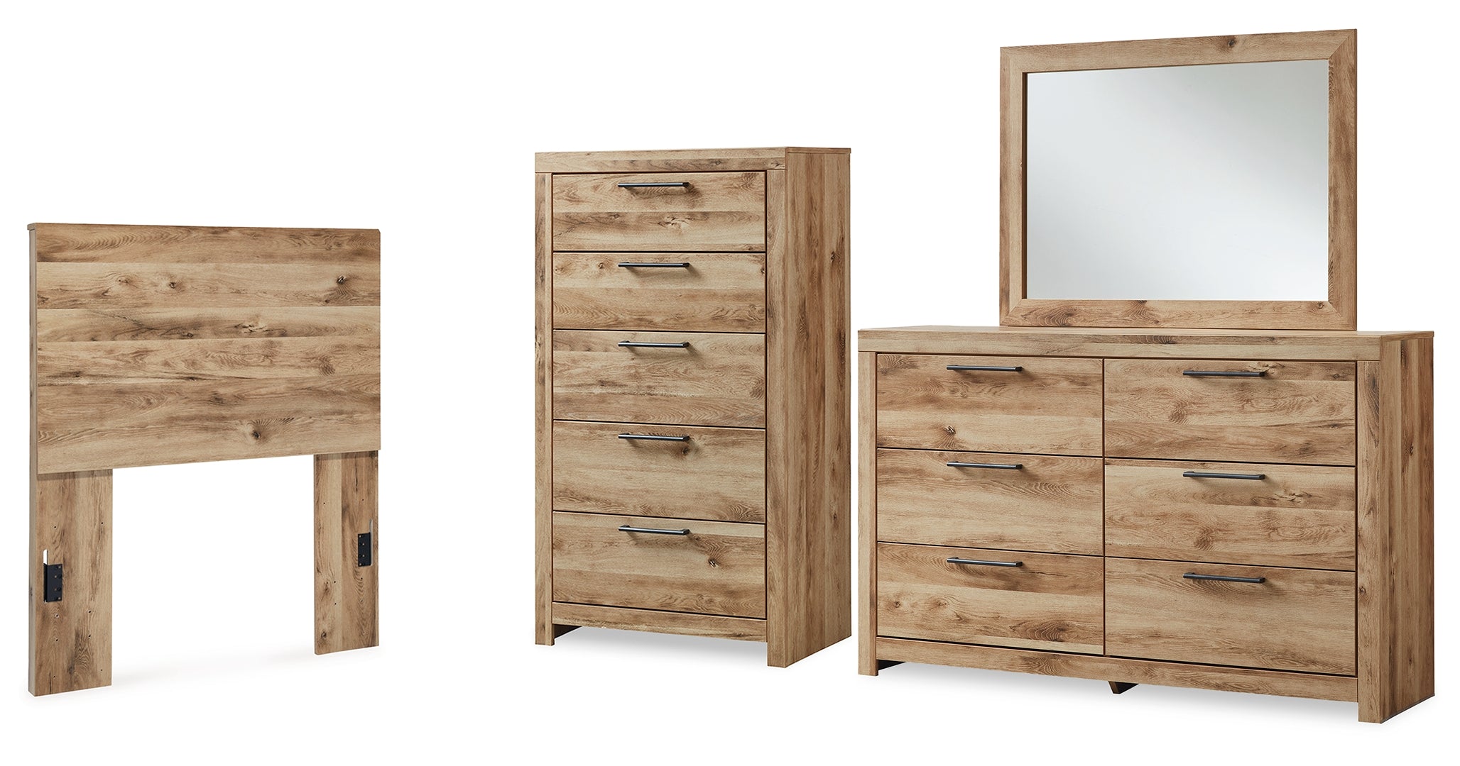 Hyanna Twin Panel Headboard with Mirrored Dresser and Chest