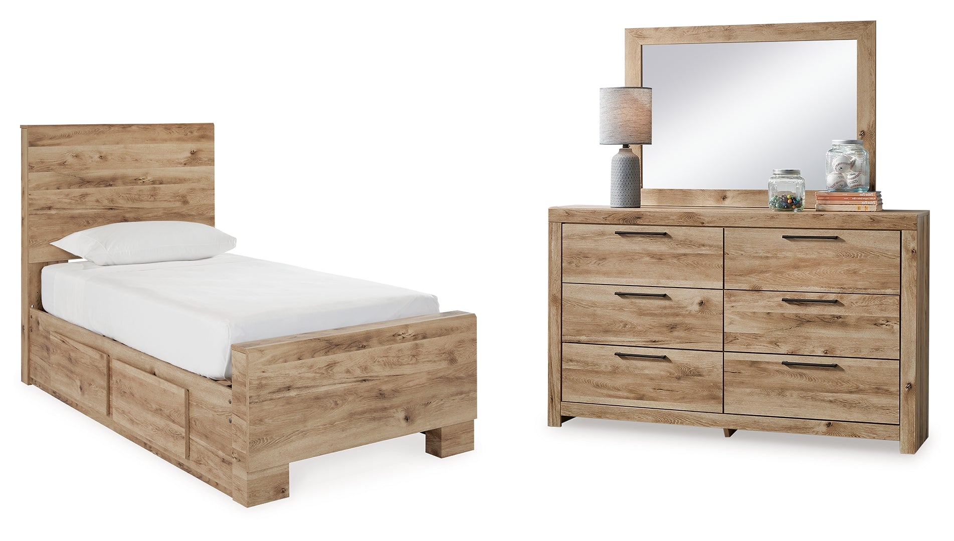 Hyanna Twin Panel Bed with Storage with Mirrored Dresser I