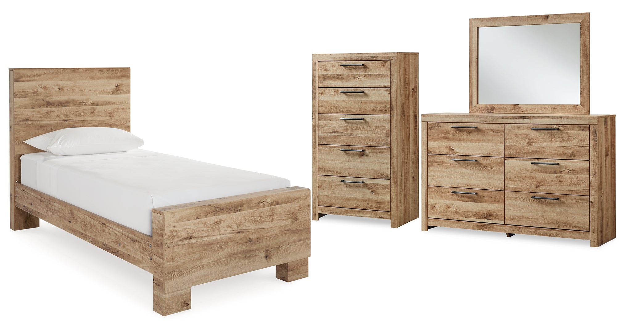 Hyanna Twin Panel Bed with Mirrored Dresser and Chest