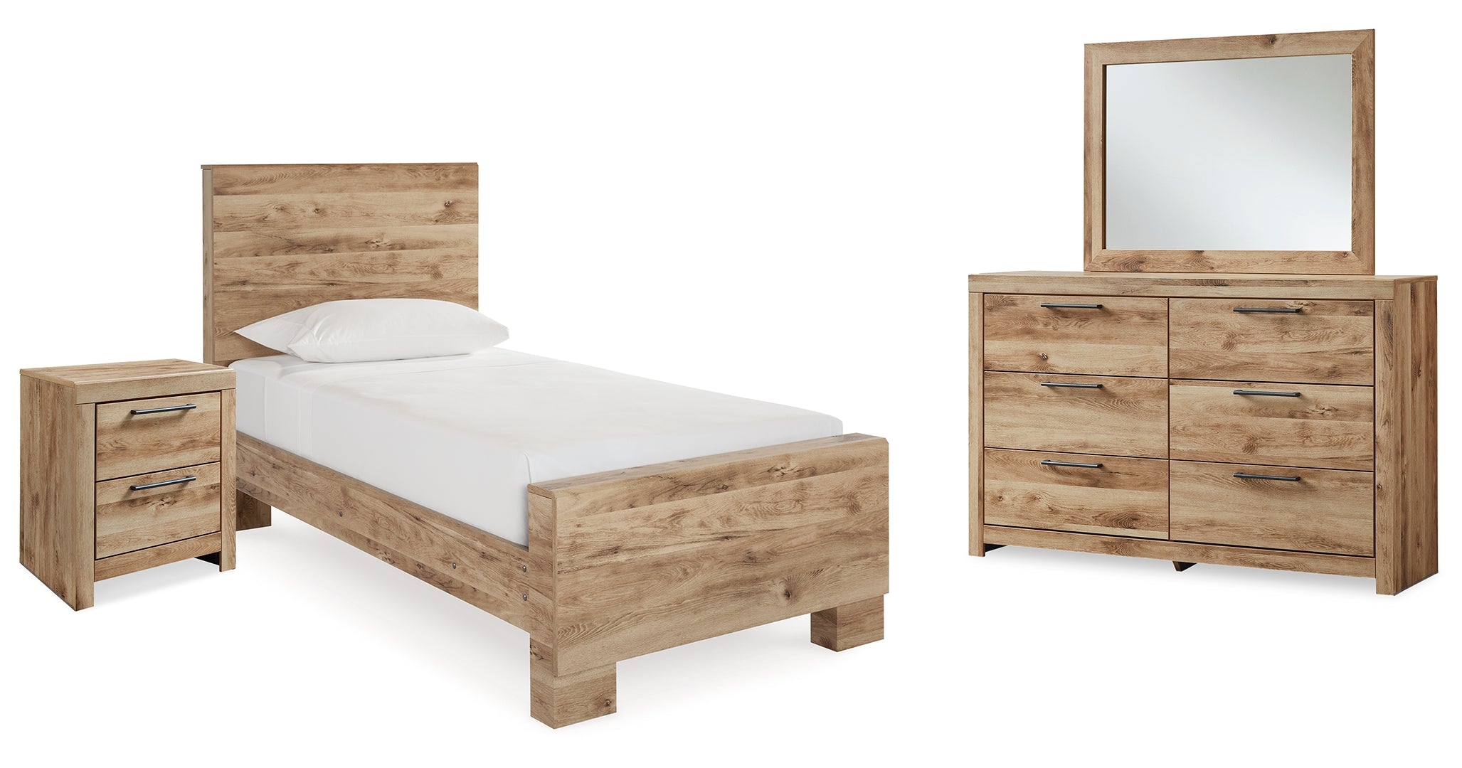 Hyanna Twin Panel Bed with Mirrored Dresser and Nightstand