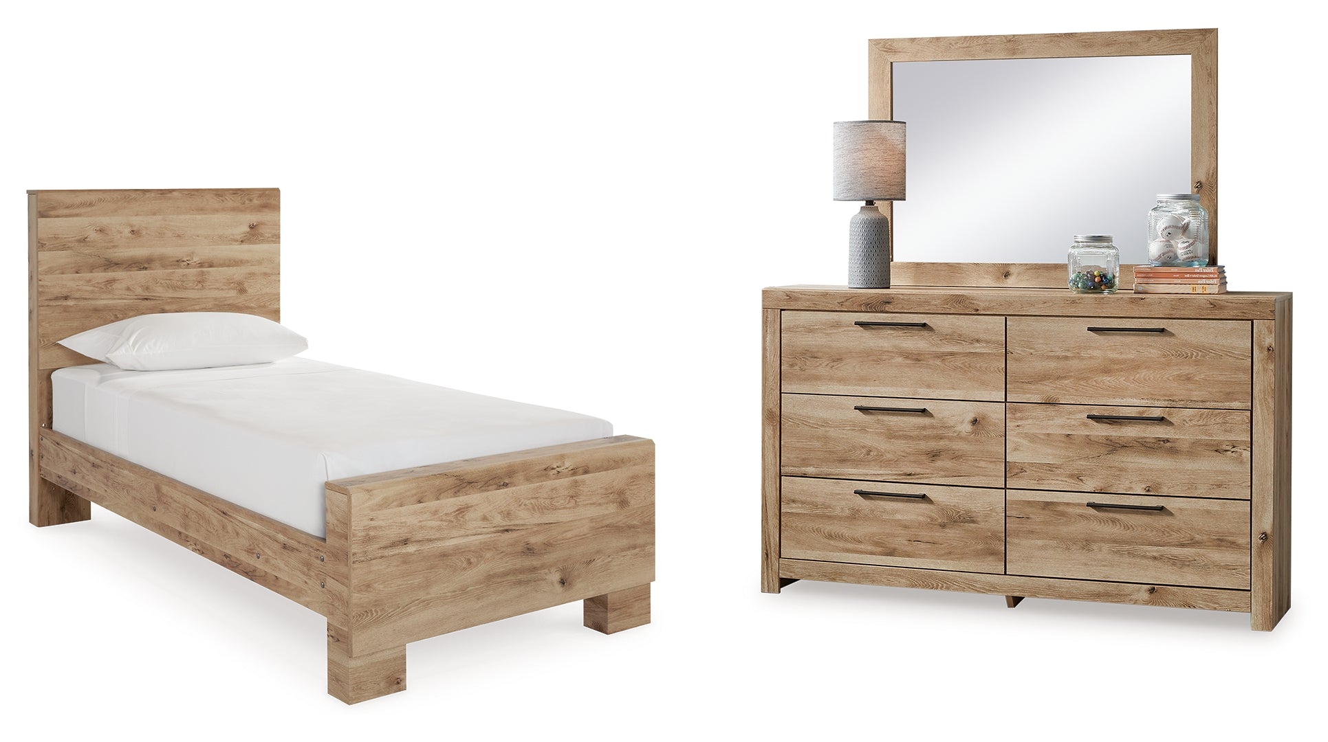 Hyanna Twin Panel Bed with Mirrored Dresser