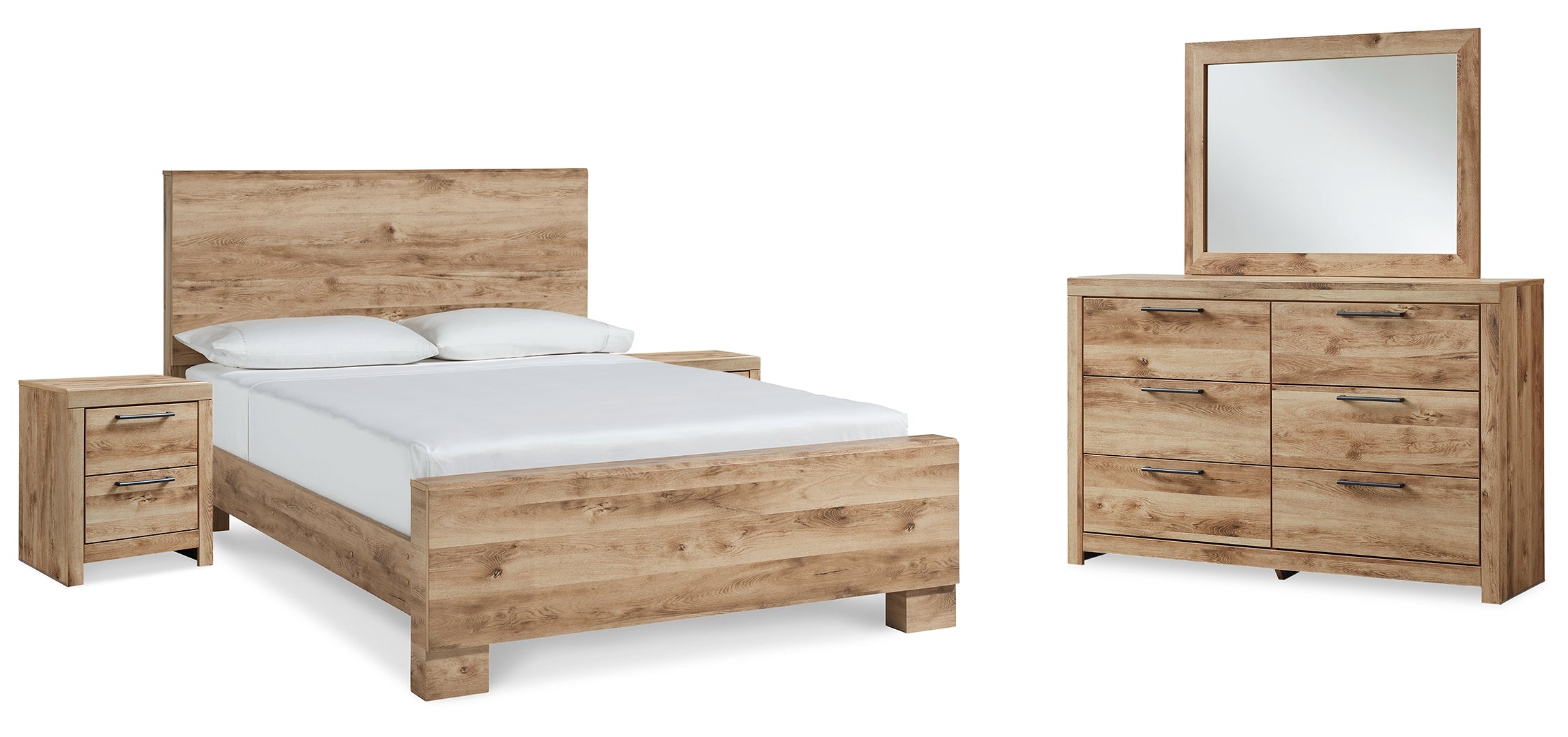 Hyanna King Panel Bed with Mirrored Dresser and 2 Nightstands