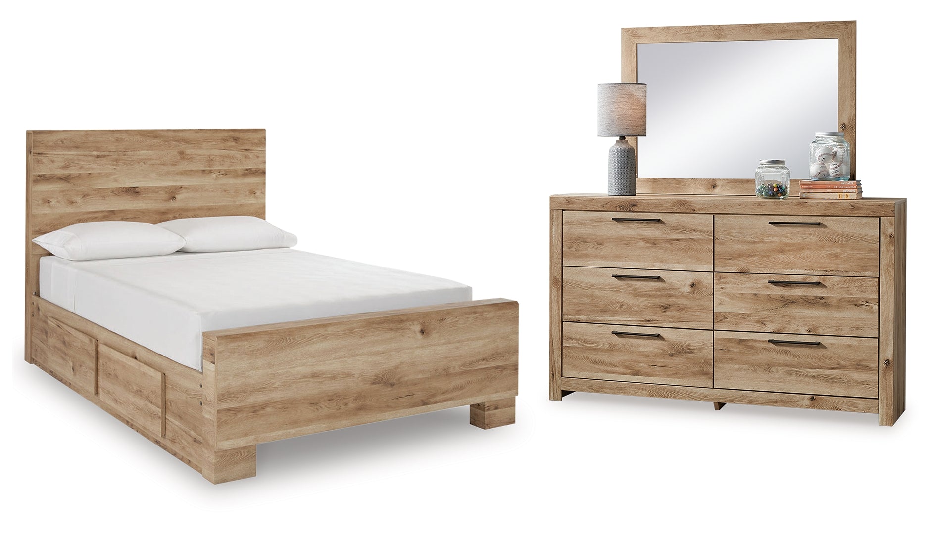 Hyanna Full Panel Bed with Storage with Mirrored Dresser