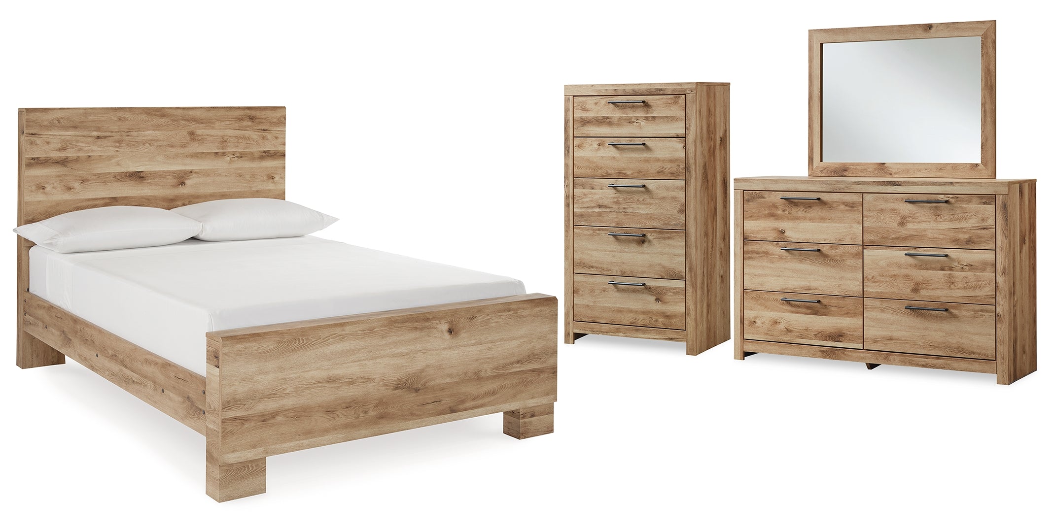 Hyanna Full Panel Bed with Mirrored Dresser and Chest