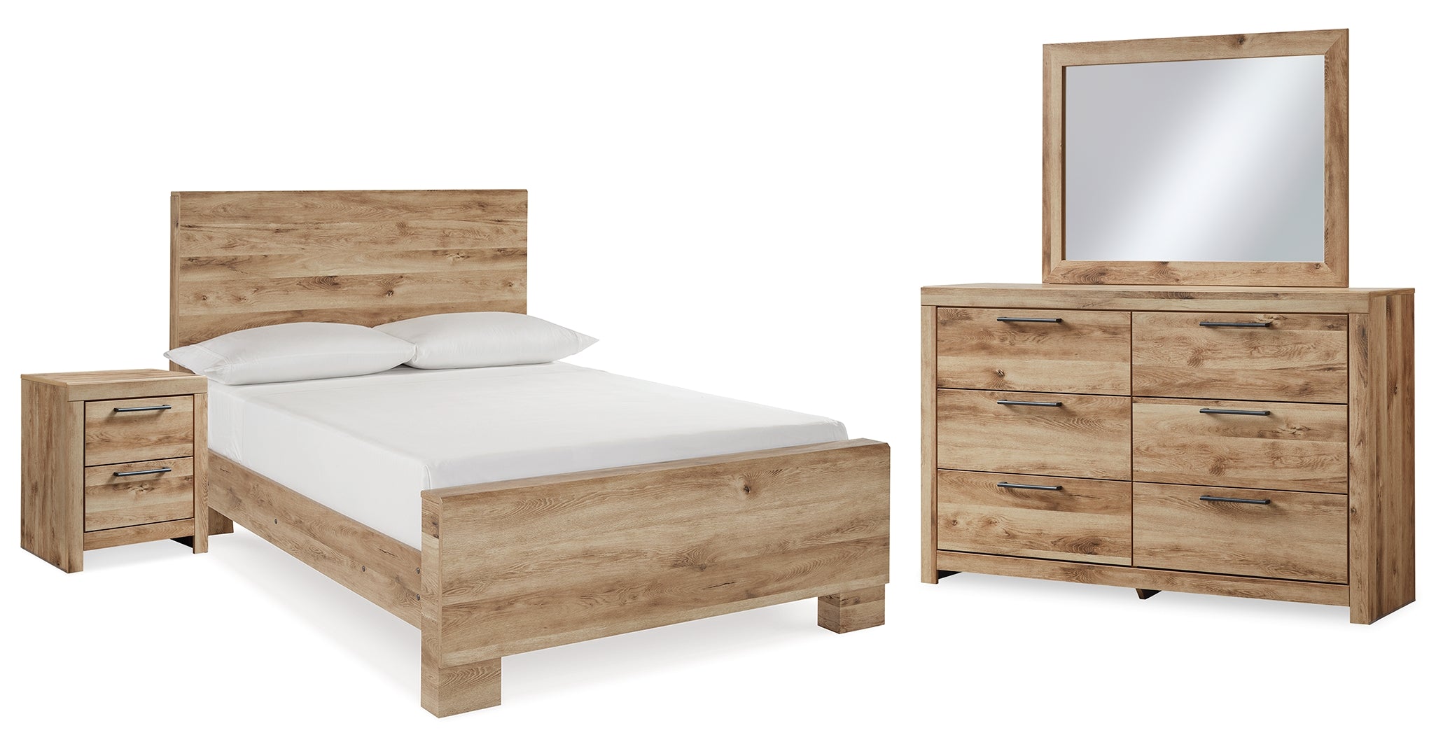 Hyanna Full Panel Bed with Mirrored Dresser and Nightstand