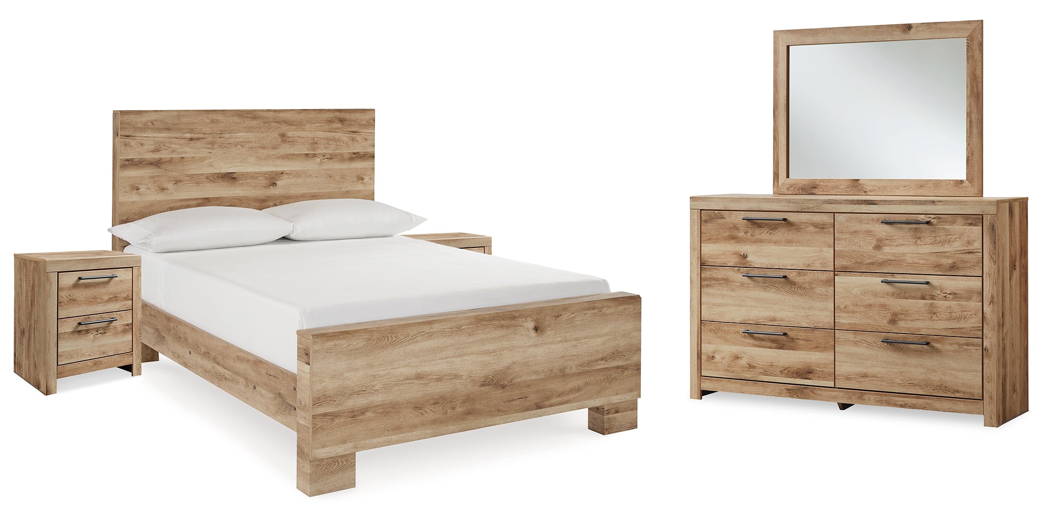 Hyanna Full Panel Bed with Mirrored Dresser and 2 Nightstands