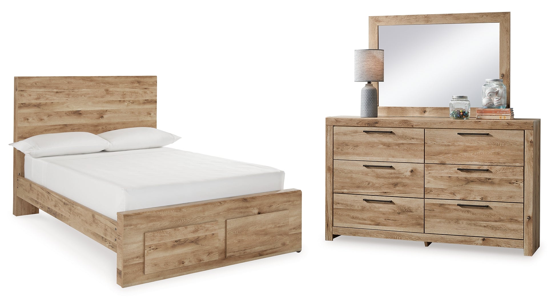 Hyanna Full Panel Storage Bed with Mirrored Dresser