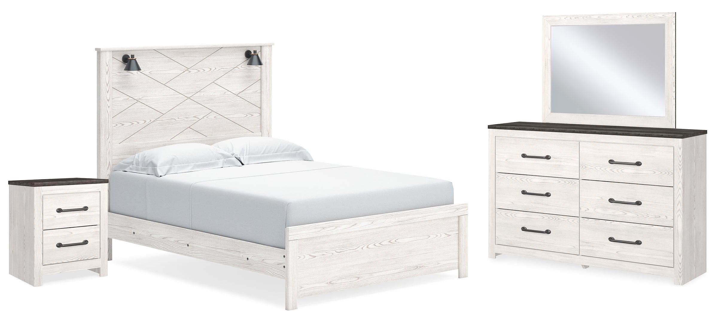 Gerridan Queen Panel Bed with Mirrored Dresser and Nightstand I