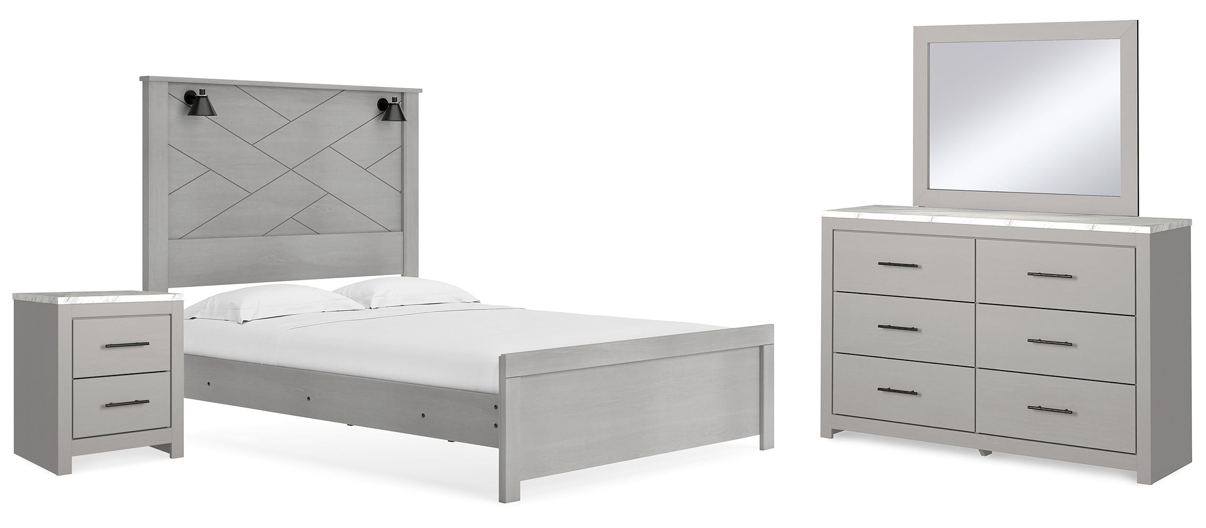 Cottonburg Queen Panel Bed with Mirrored Dresser and Nightstand