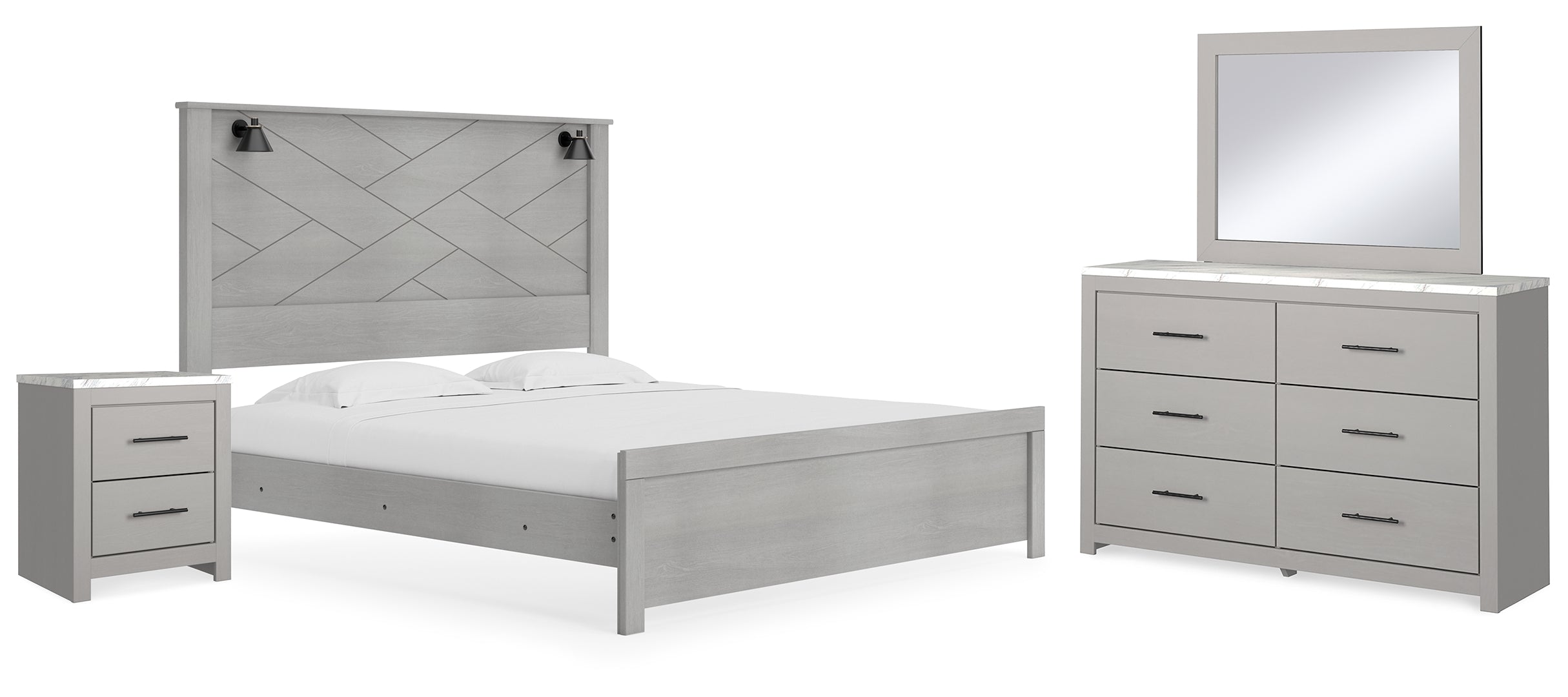 Cottonburg King Panel Bed with Mirrored Dresser and Nightstand