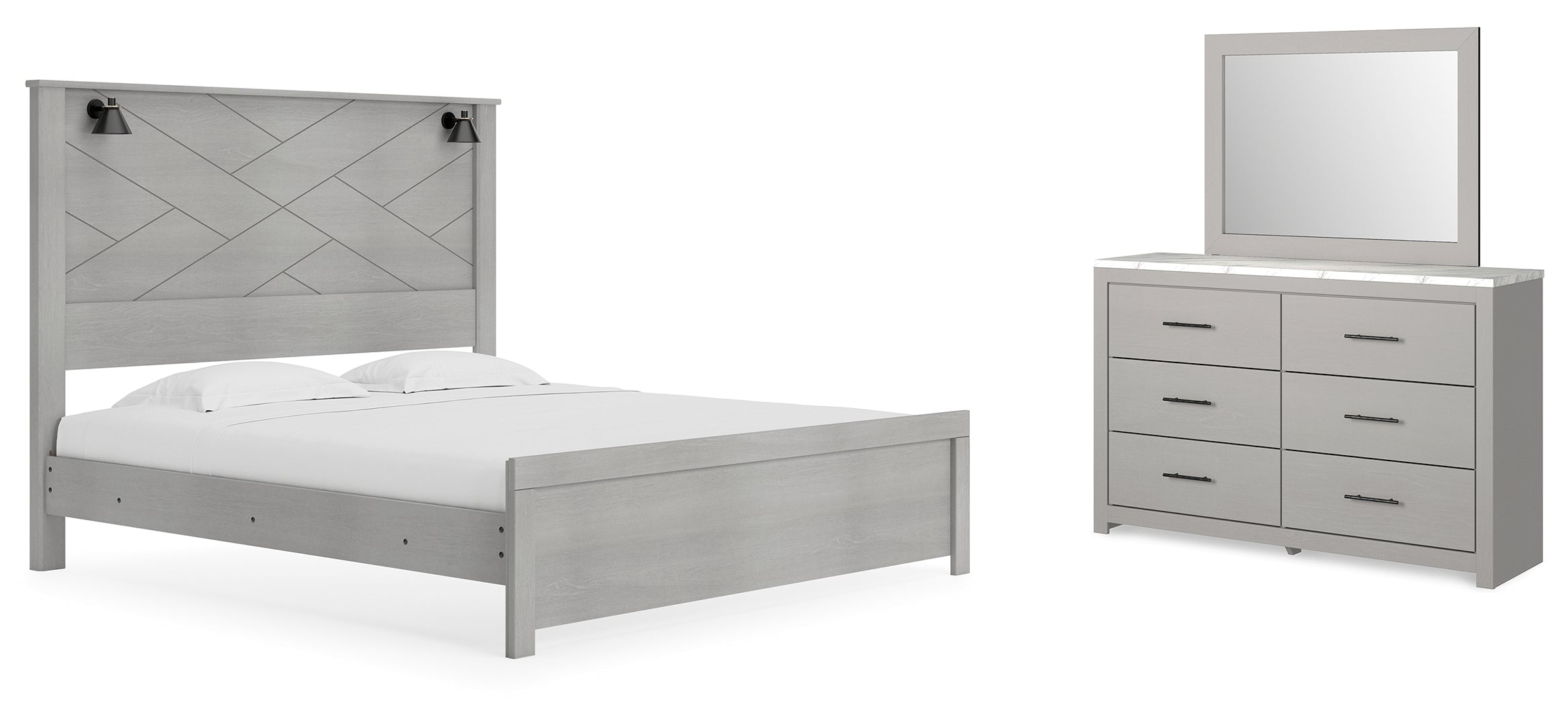 Cottonburg King Panel Bed with Mirrored Dresser