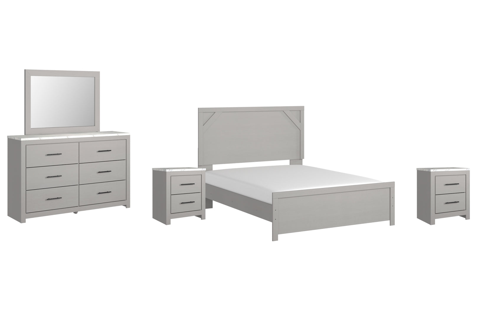 Cottonburg Queen Panel Bed with Mirrored Dresser and 2 Nightstands I