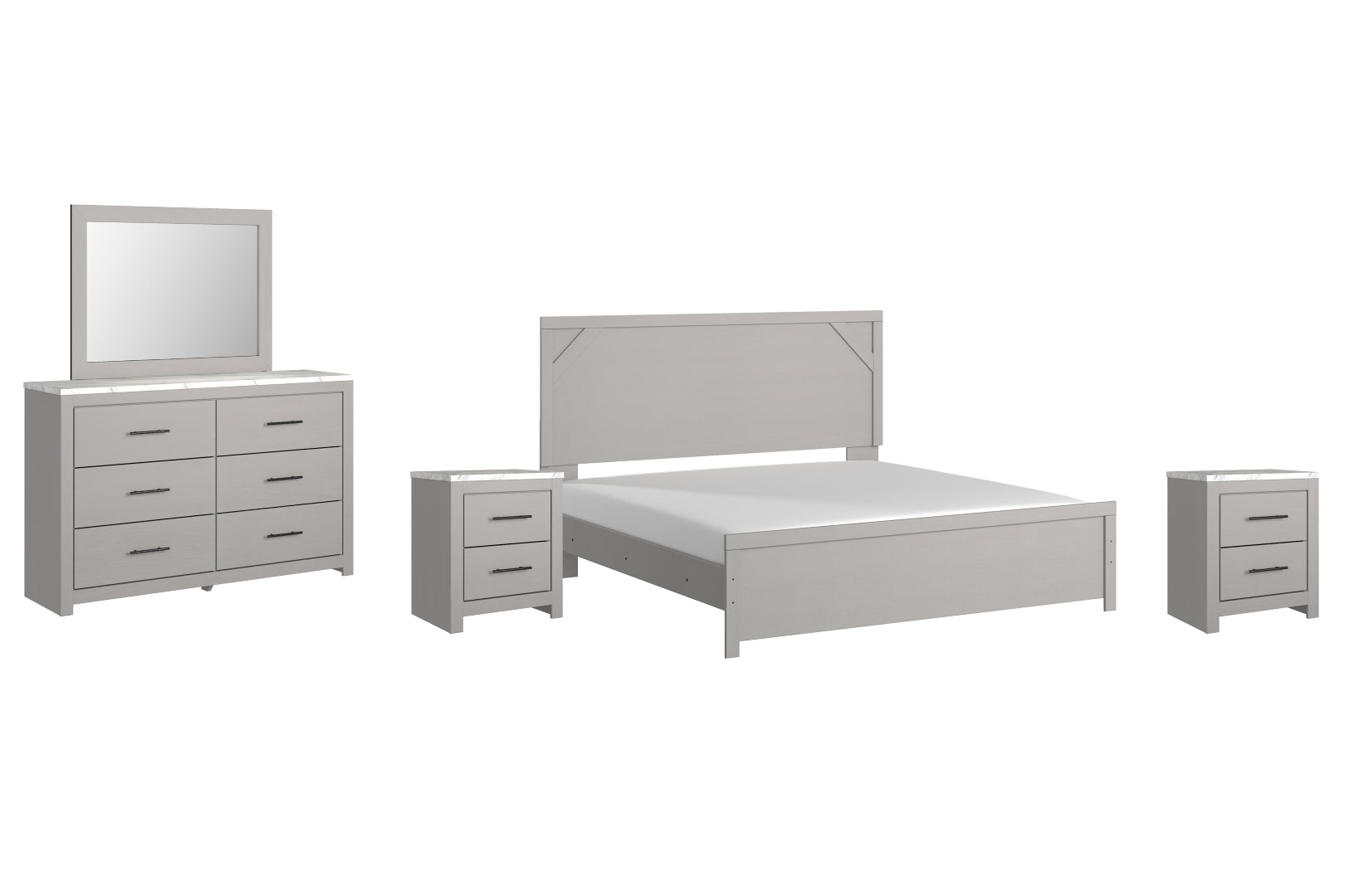 Cottonburg King Panel Bed with Mirrored Dresser and 2 Nightstands I