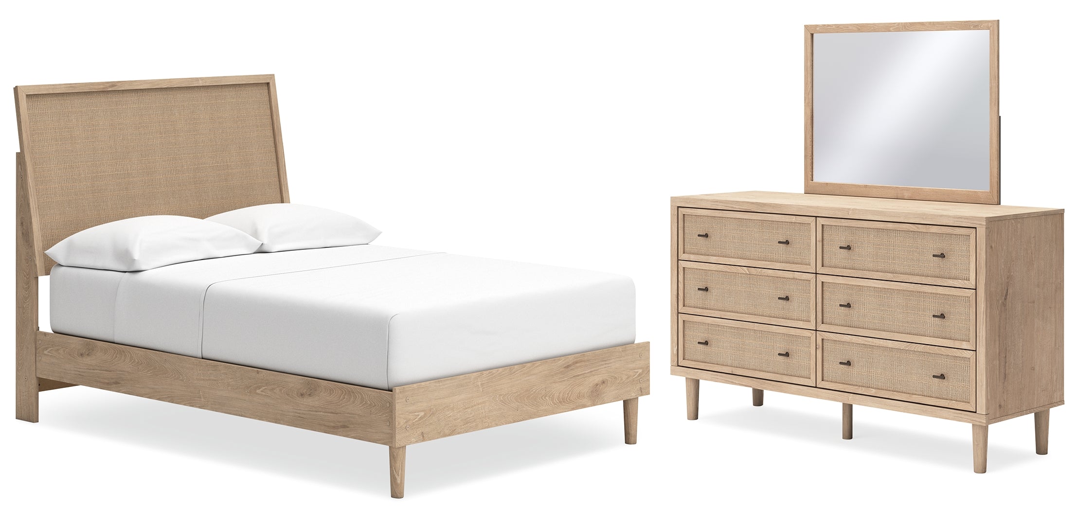 Cielden Full Panel Bed with Mirrored Dresser