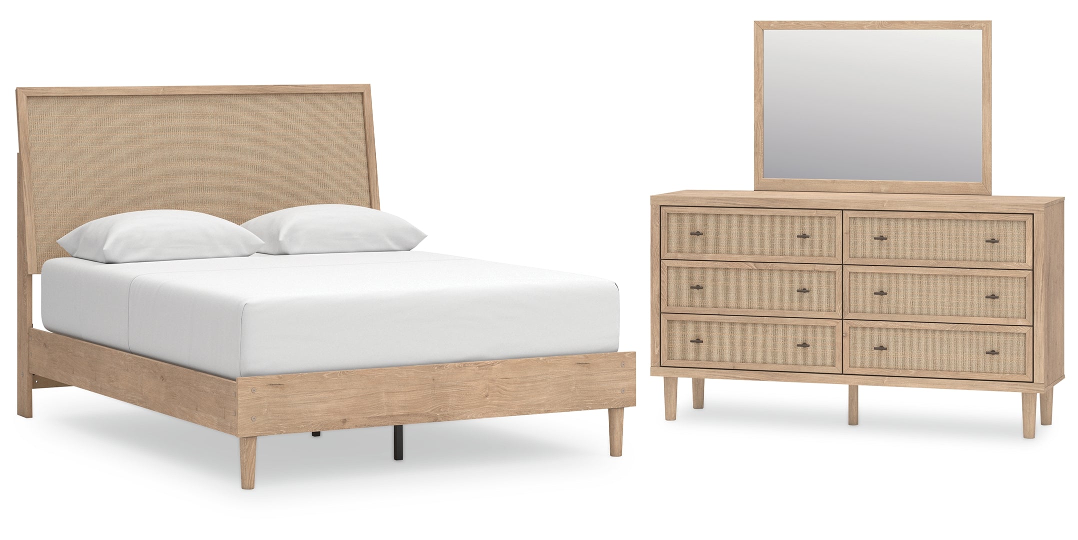 Cielden Queen Panel Bed with Mirrored Dresser