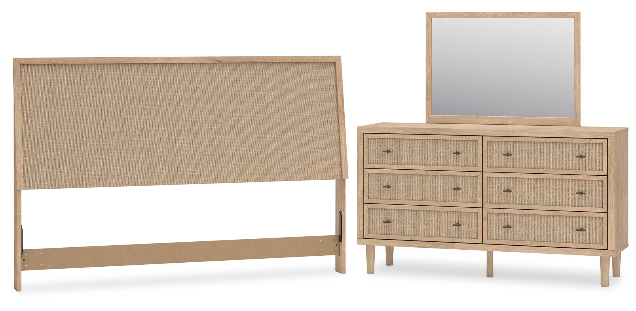 Cielden King Panel Headboard with Mirrored Dresser