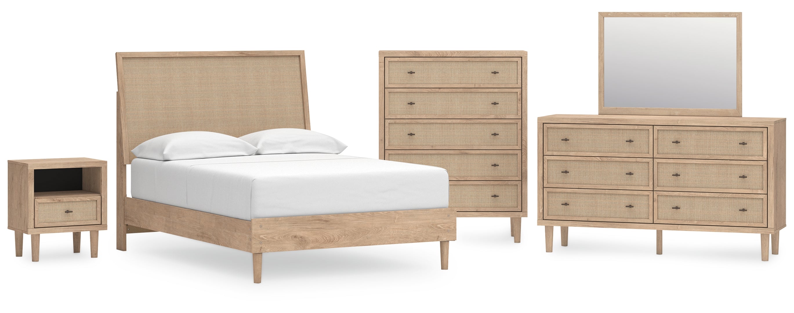 Cielden Full Panel Bed with Mirrored Dresser, Chest and Nightstand