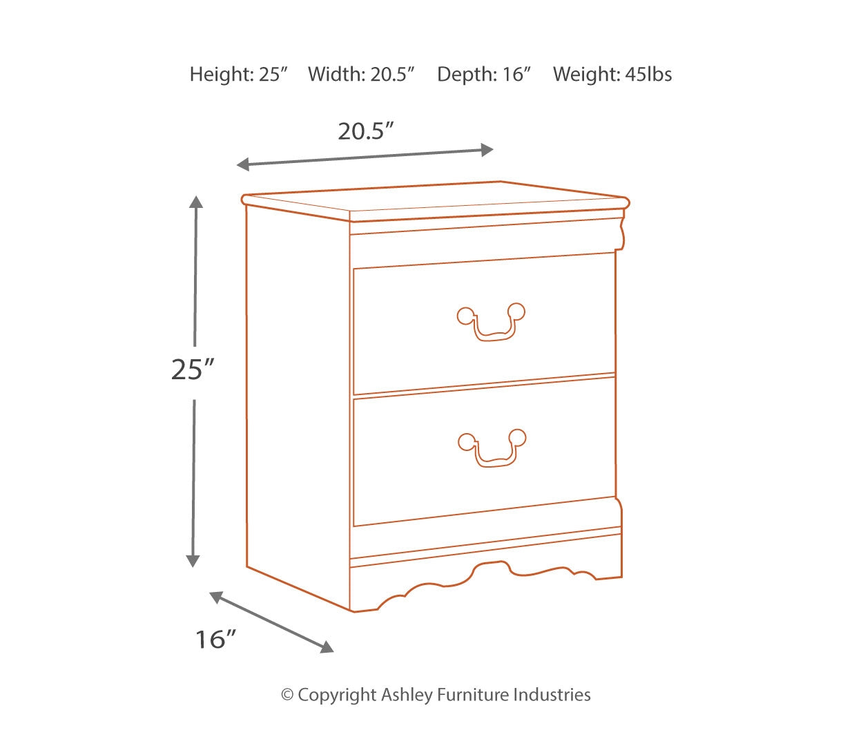 Anarasia Two Drawer Night Stand