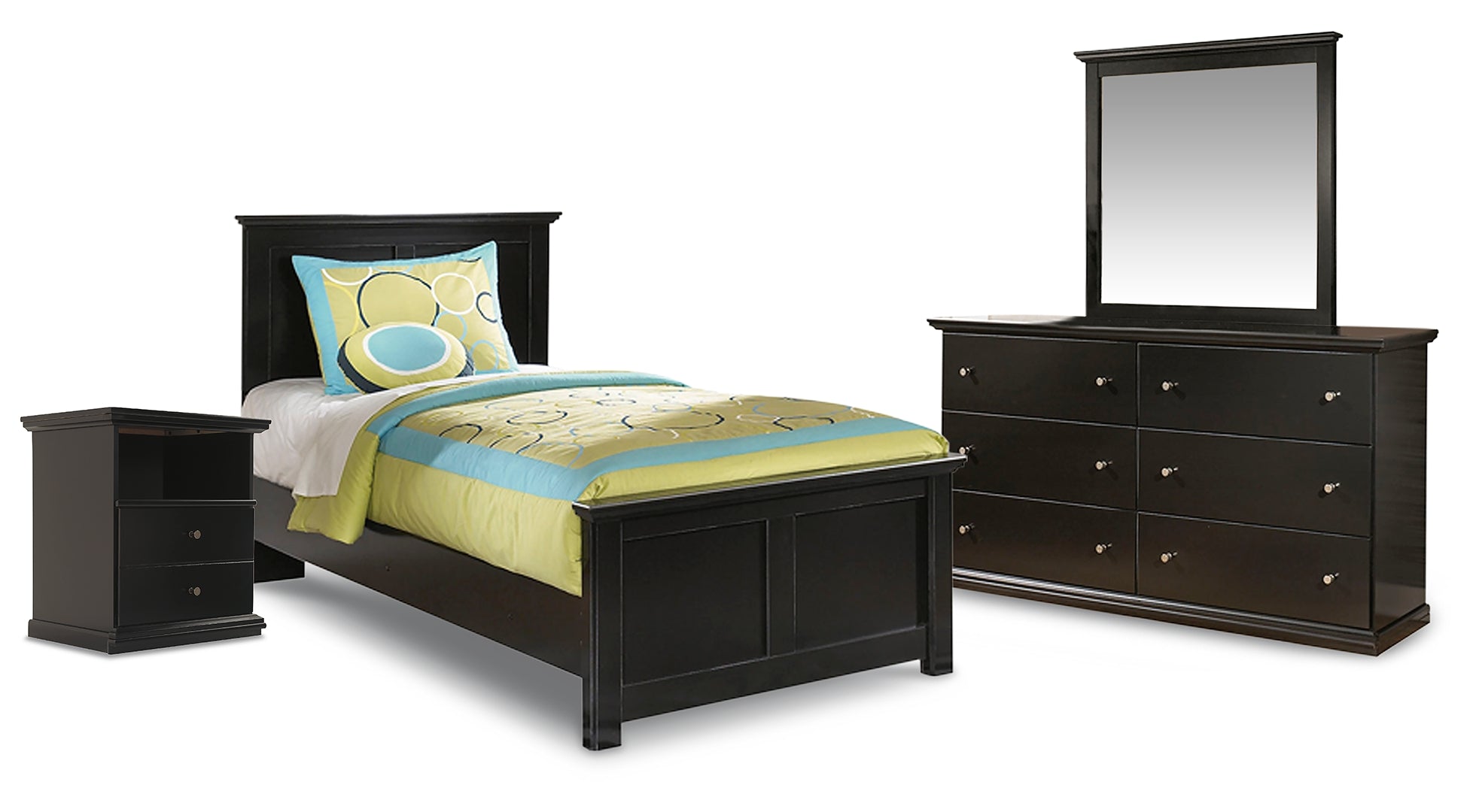 Maribel Twin Panel Bed with Mirrored Dresser and Nightstand