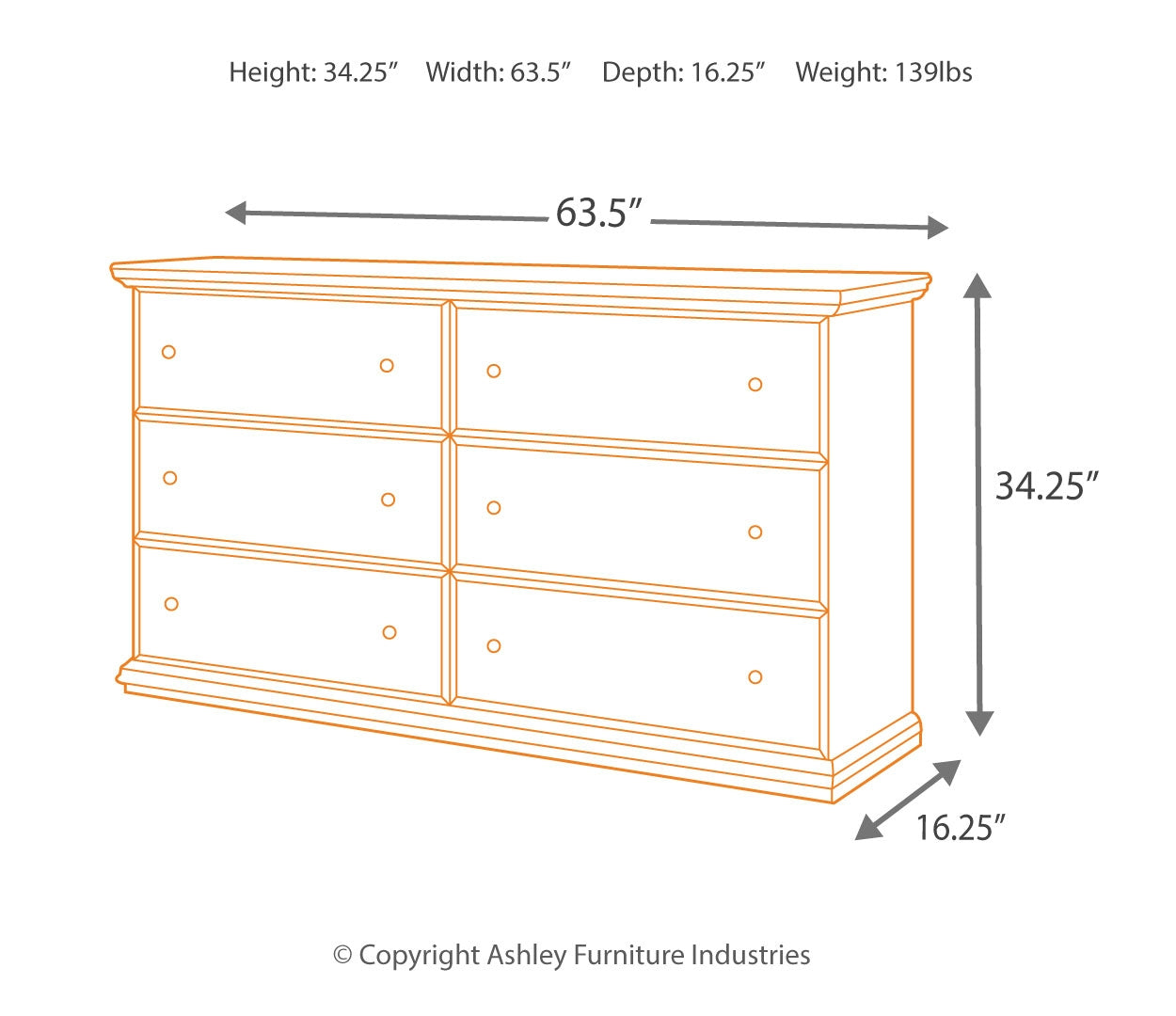 Maribel Six Drawer Dresser