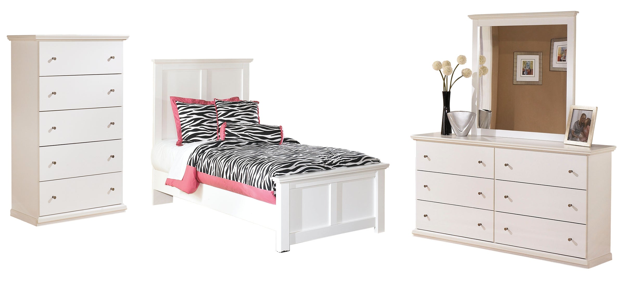 Bostwick Shoals Twin Panel Bed with Mirrored Dresser and 2 Nightstands