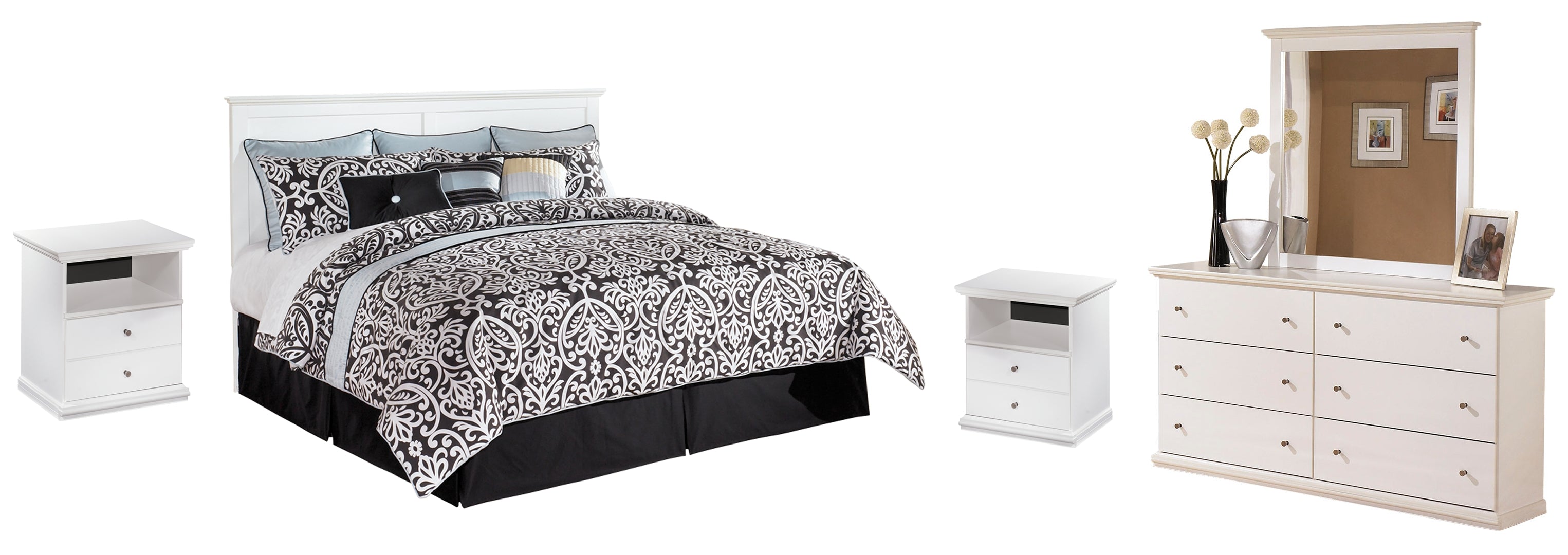 Bostwick Shoals King/California King Panel Headboard Bed with Mirrored Dresser and 2 Nightstands