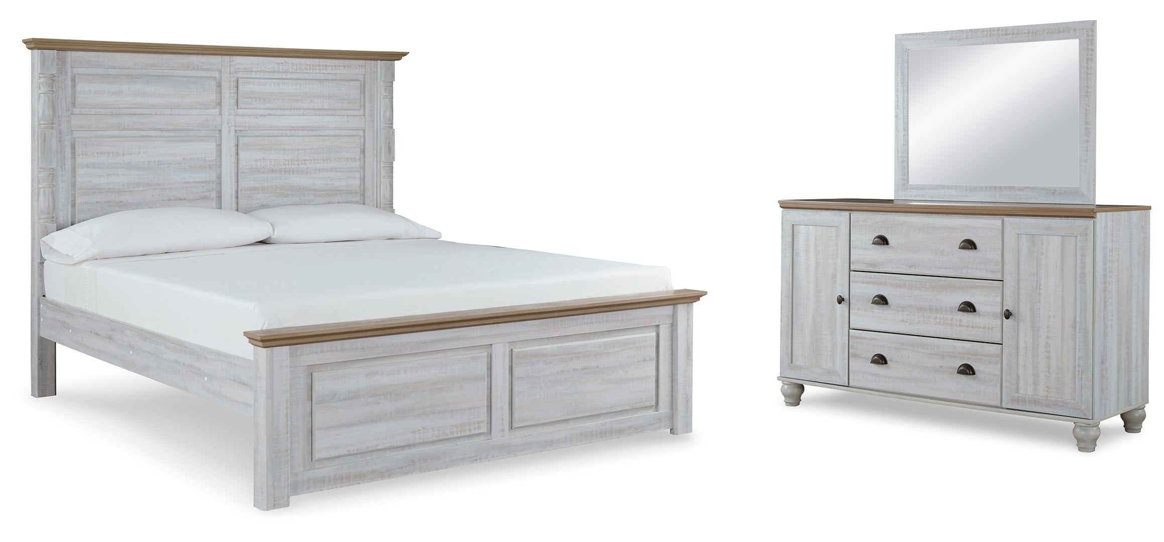 Haven Bay King Panel Bed with Mirrored Dresser