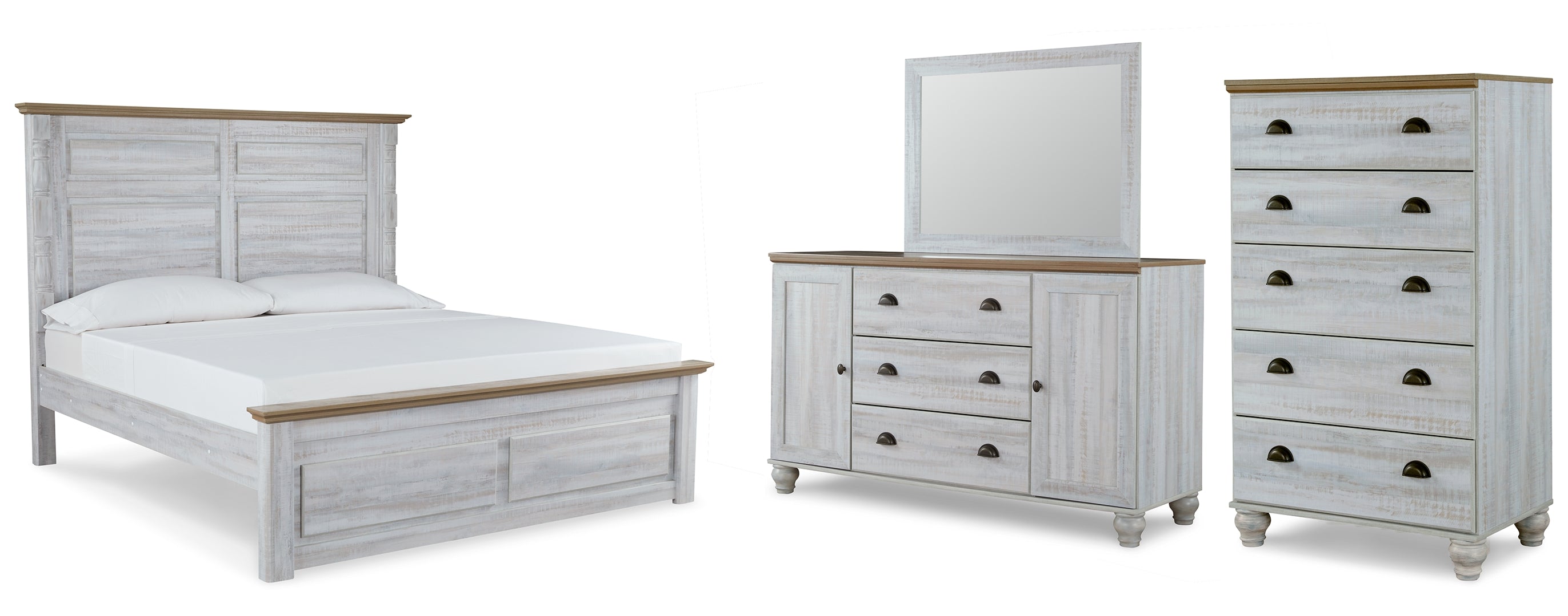 Haven Bay King Panel Bed with Mirrored Dresser and Chest