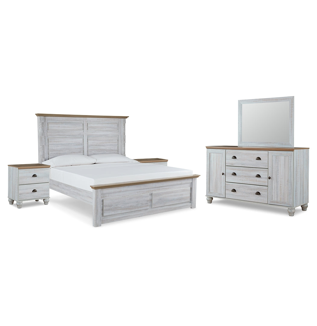 Haven Bay King Panel Bed with Mirrored Dresser and 2 Nightstands