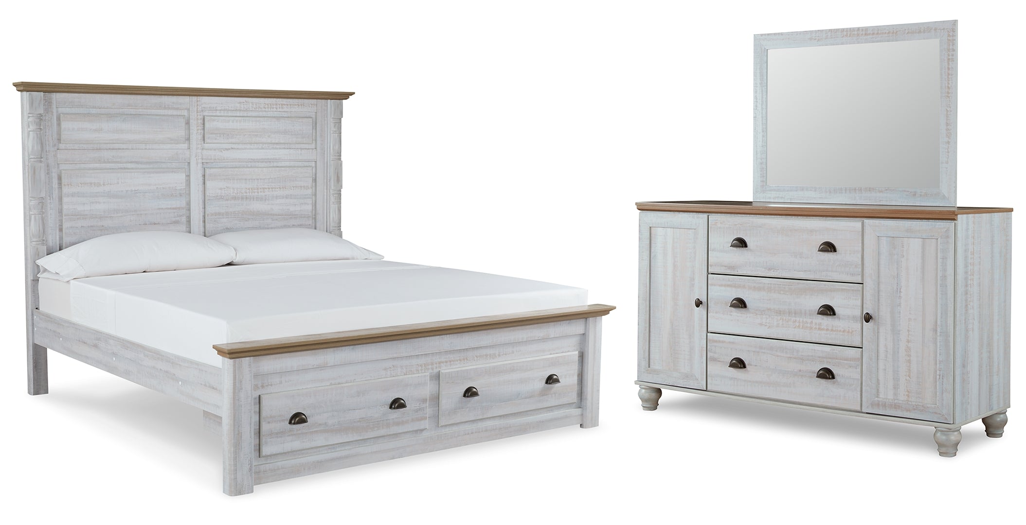 Haven Bay King Panel Storage Bed with Mirrored Dresser