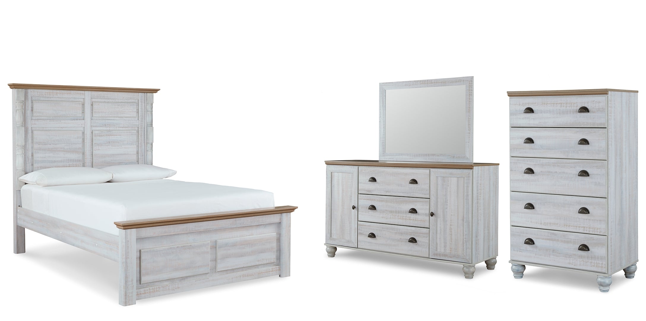 Haven Bay Queen Panel Bed with Mirrored Dresser and Chest