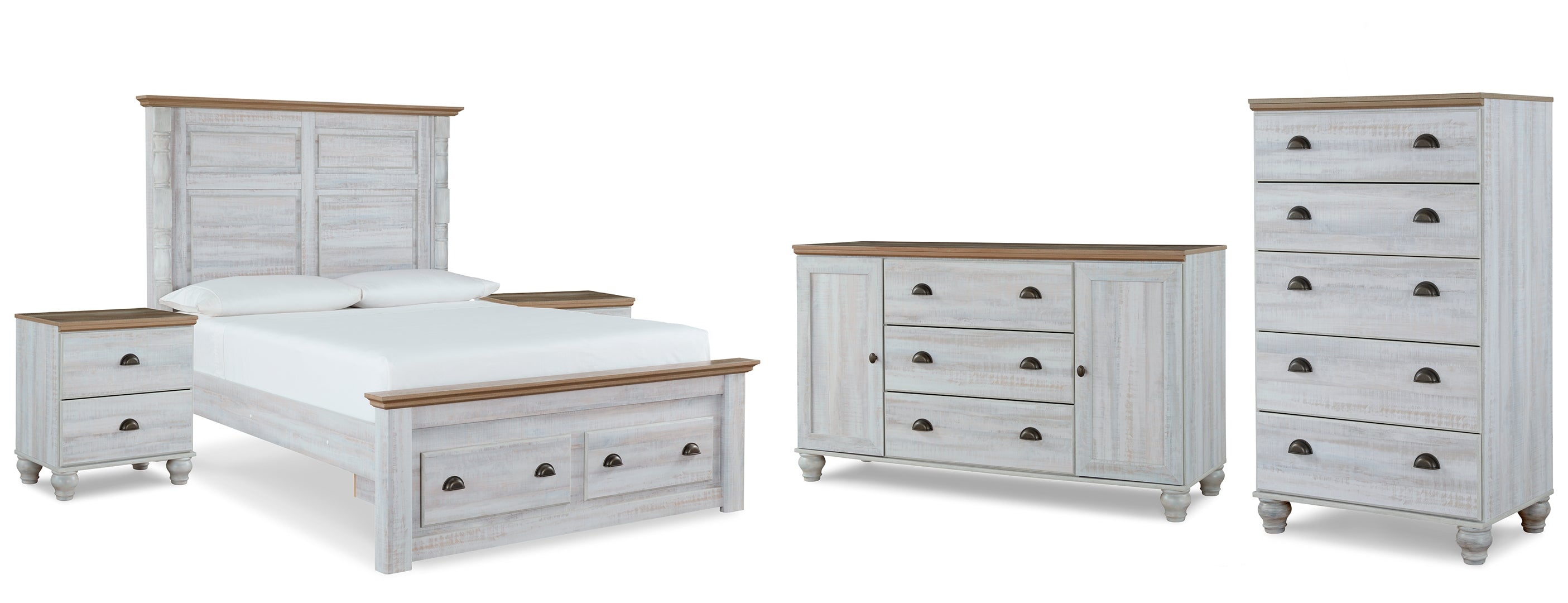 Haven Bay Queen Panel Storage Bed with Dresser, Chest and 2 Nightstands