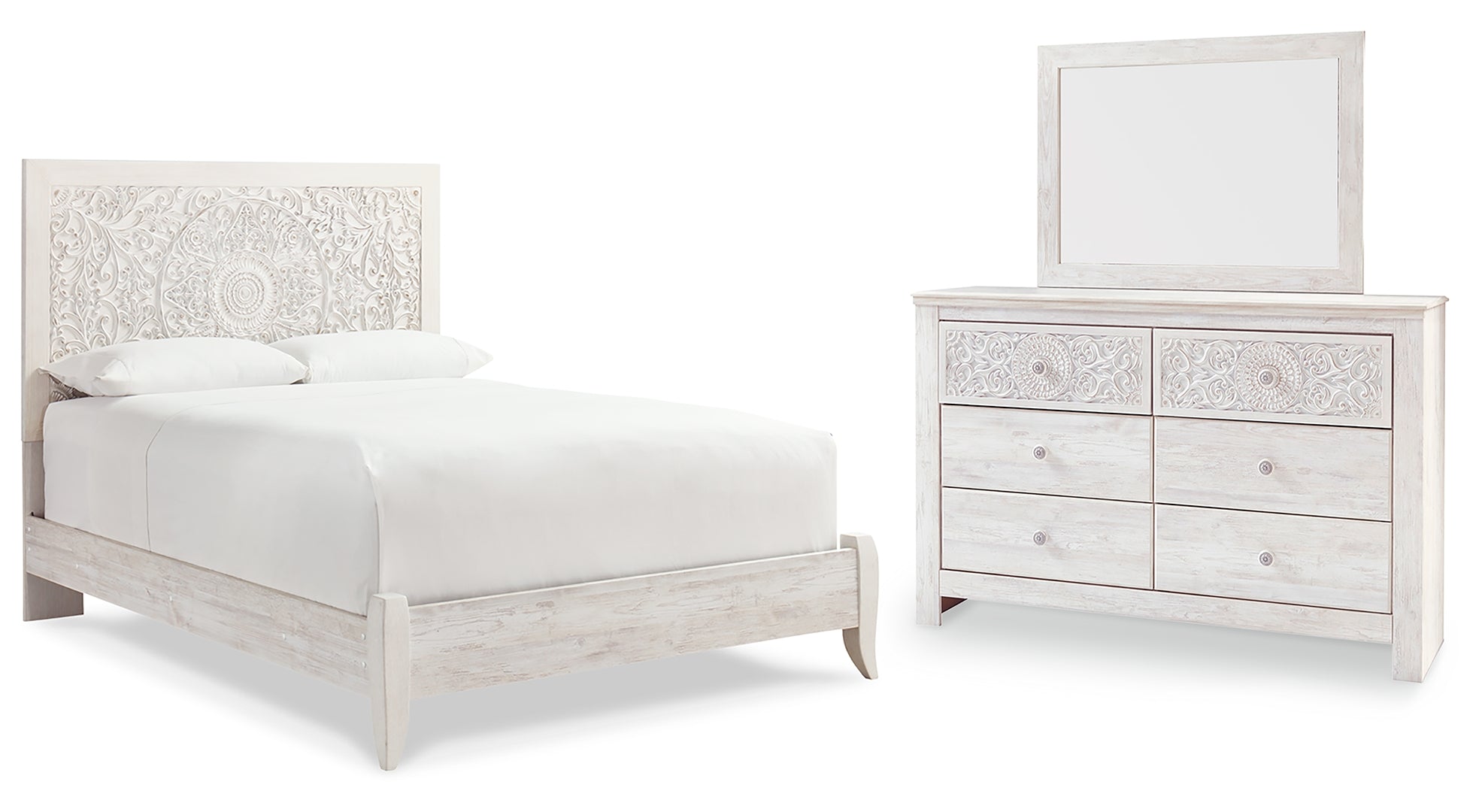 Paxberry Queen Panel Bed with Mirrored Dresser