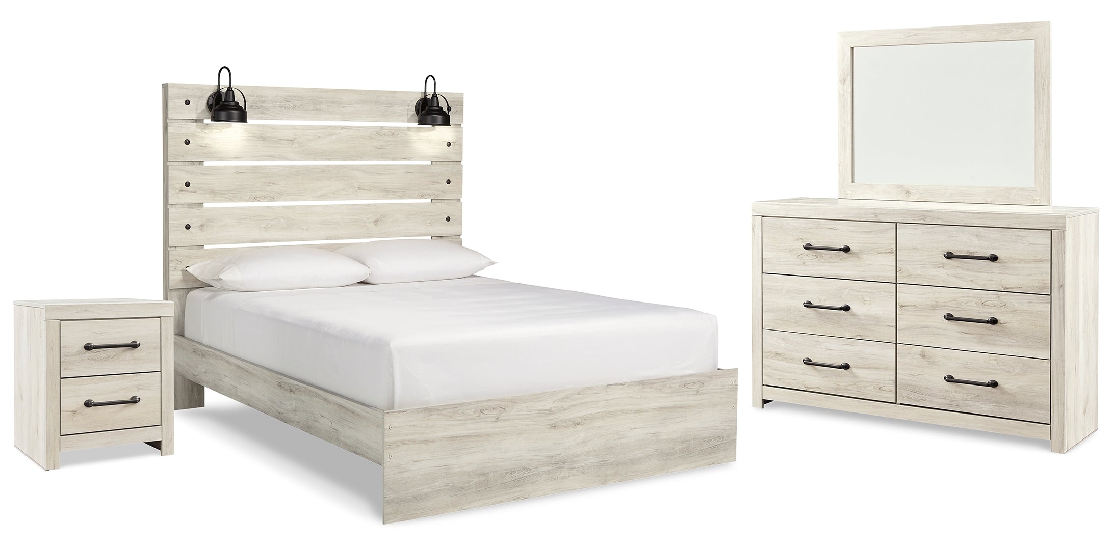 Cambeck Queen Panel Bed with Mirrored Dresser and Nightstand