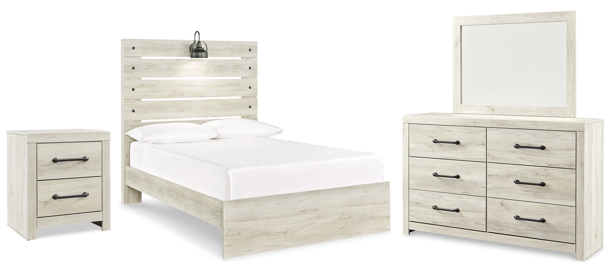 Cambeck Full Panel Bed with Mirrored Dresser and Nightstand