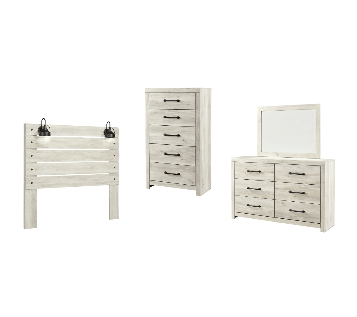 Cambeck Queen Panel Headboard Bed with Mirrored Dresser and Chest