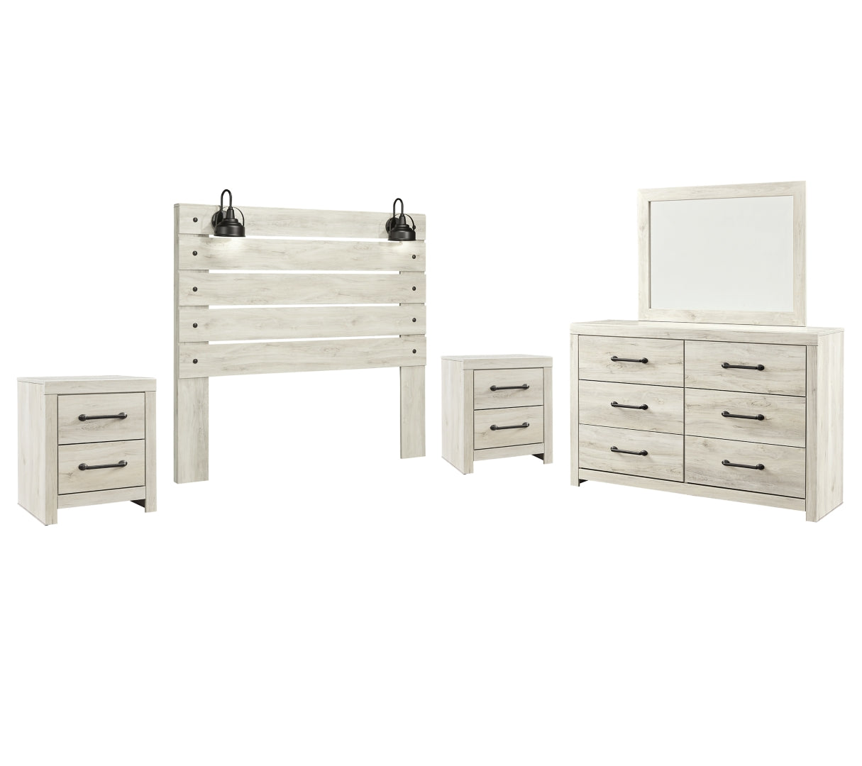 Cambeck Queen Panel Headboard Bed with Mirrored Dresser and 2 Nightstands