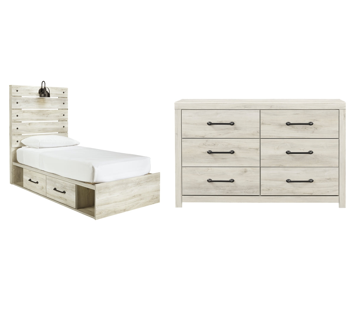 Cambeck Twin Panel Bed with 2 Storage Drawers with Dresser