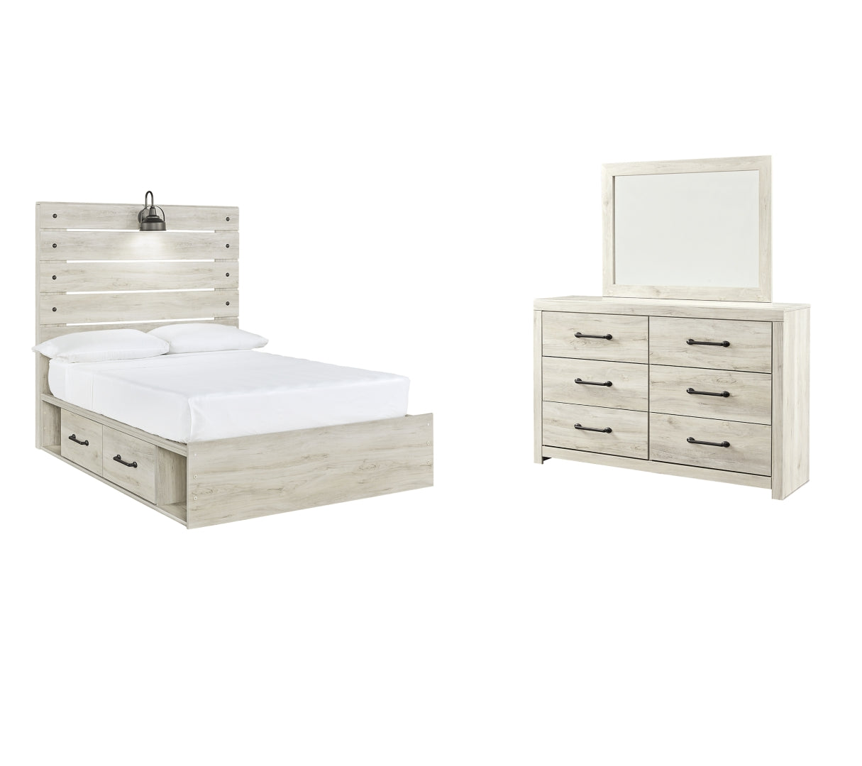 Cambeck Full Panel Bed with 2 Storage Drawers with Mirrored Dresser I